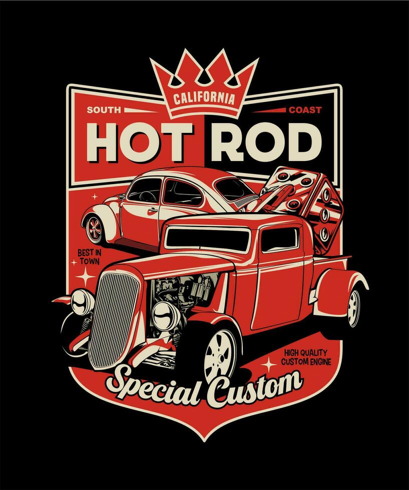 California Hot Rod. Vintage Vehicle Vector Style.