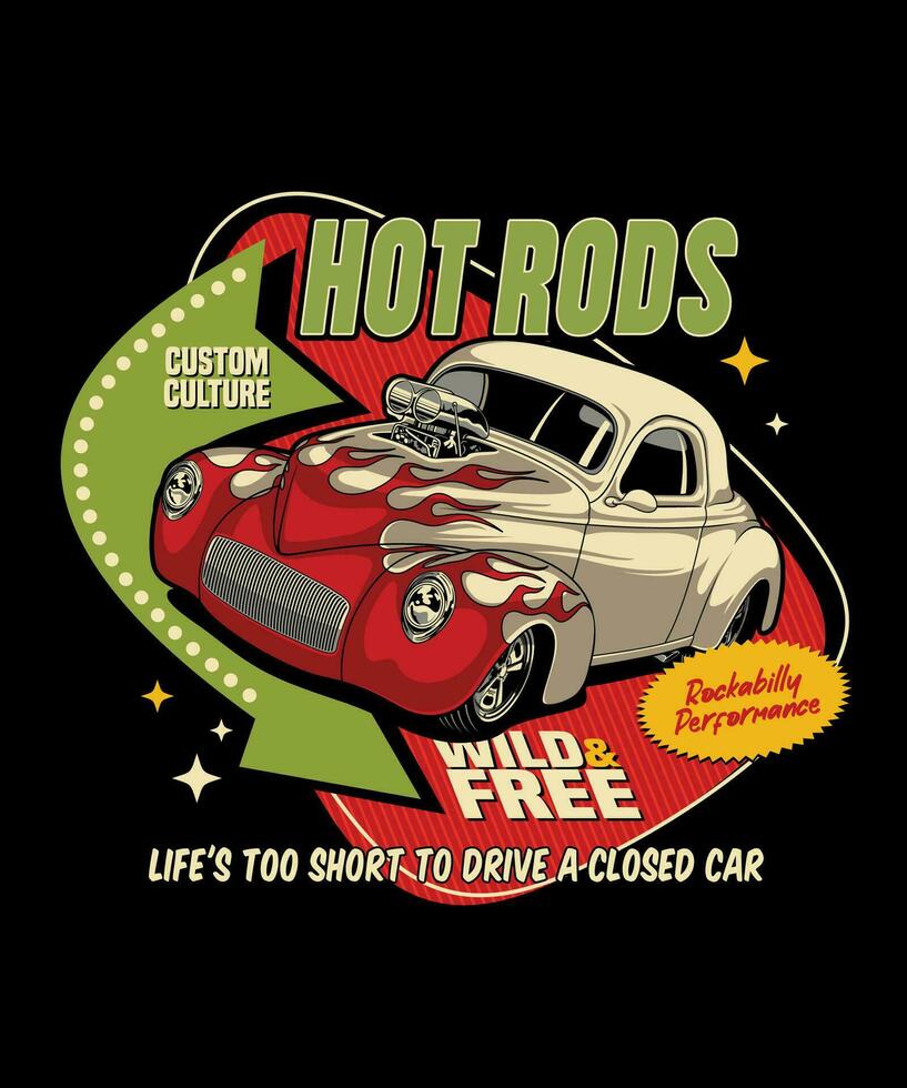 Hot Rods Custom Culture. Vintage Vehicle Vector Style.