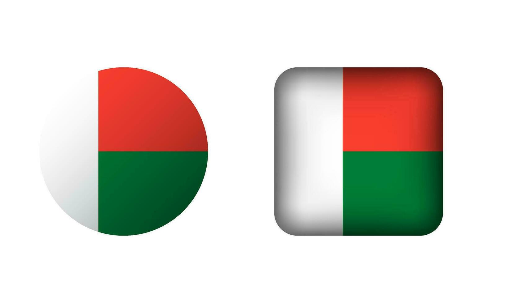 Flat Square and Circle Madagascar Flag Icons vector