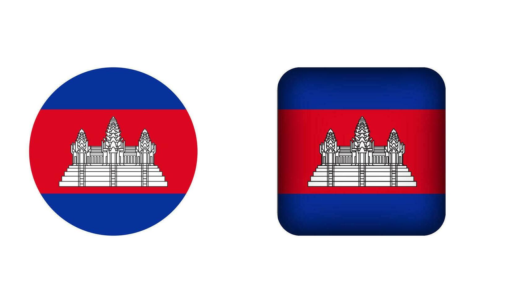 Flat Square and Circle Cambodia Flag Icons vector