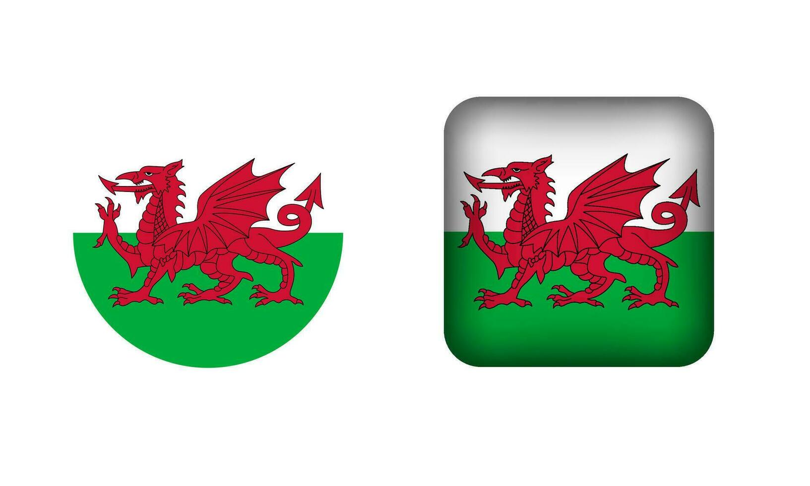 Flat Square and Circle Wales Flag Icons vector