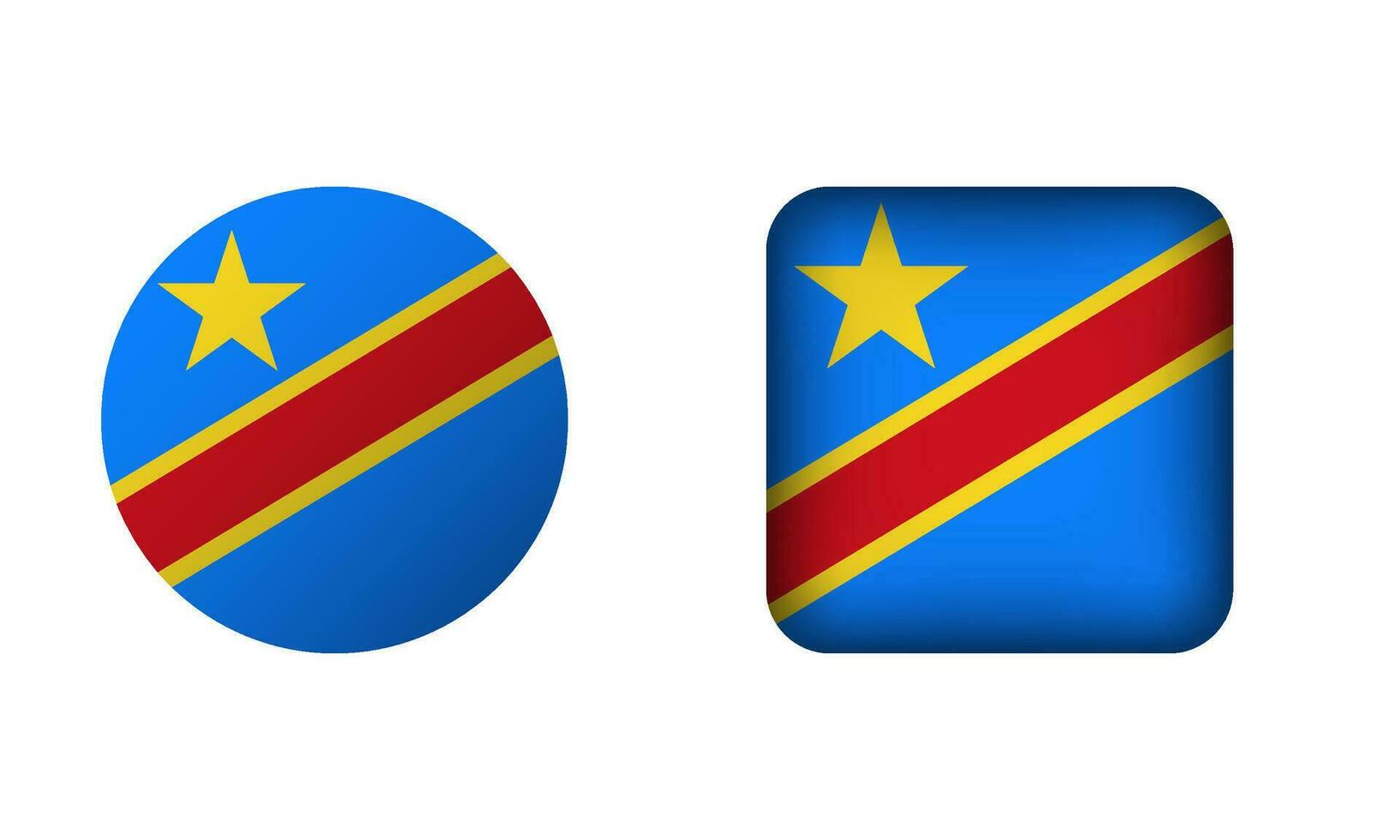Flat Square and Circle Democratic Republic of the Congo National Flag Icons vector