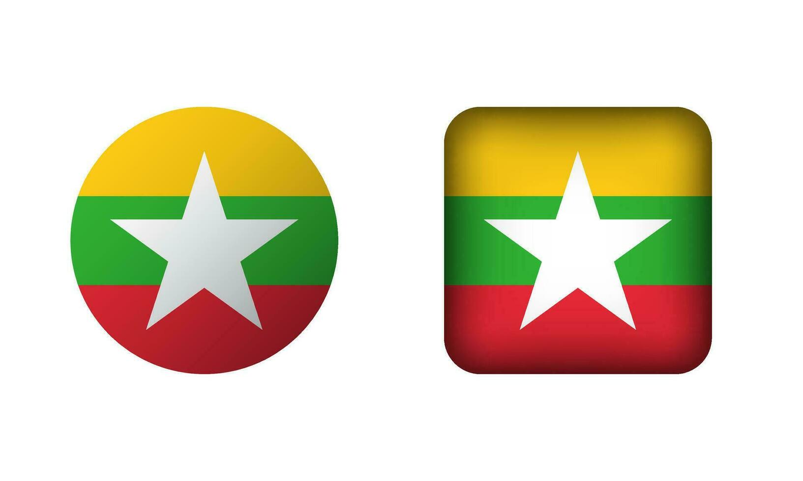 Flat Square and Circle Myanmar Flag Icons vector