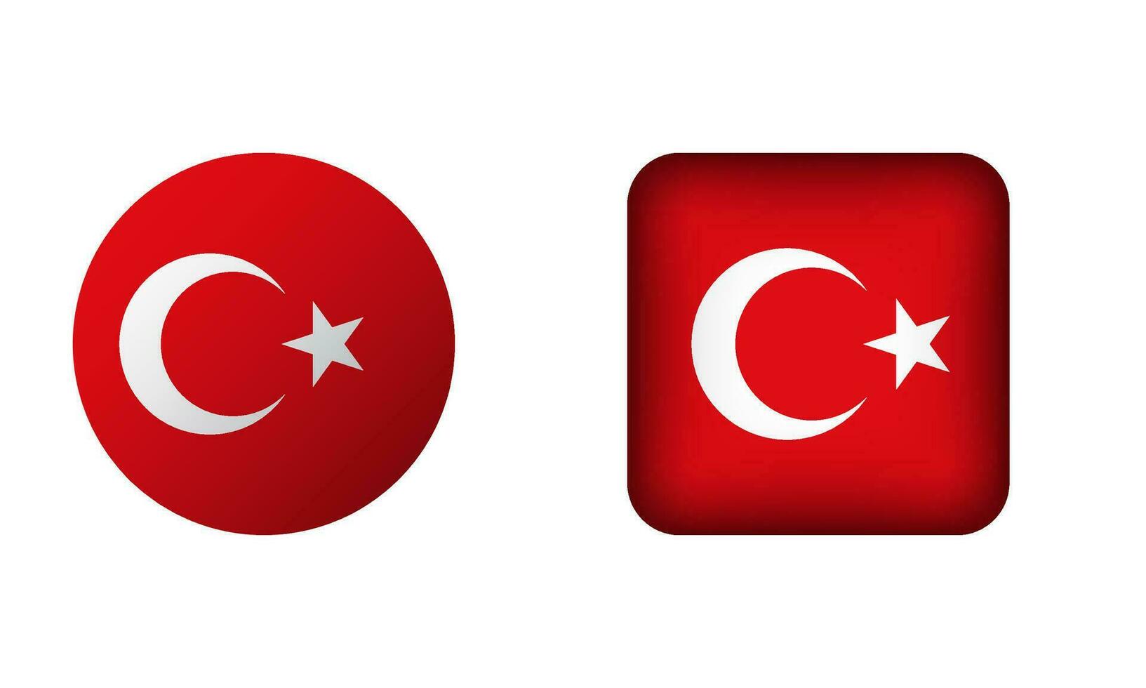 Flat Square and Circle Turkey Flag Icons vector