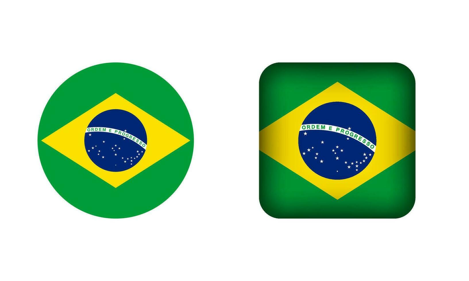 Flat Square and Circle Brazil Flag Icons vector
