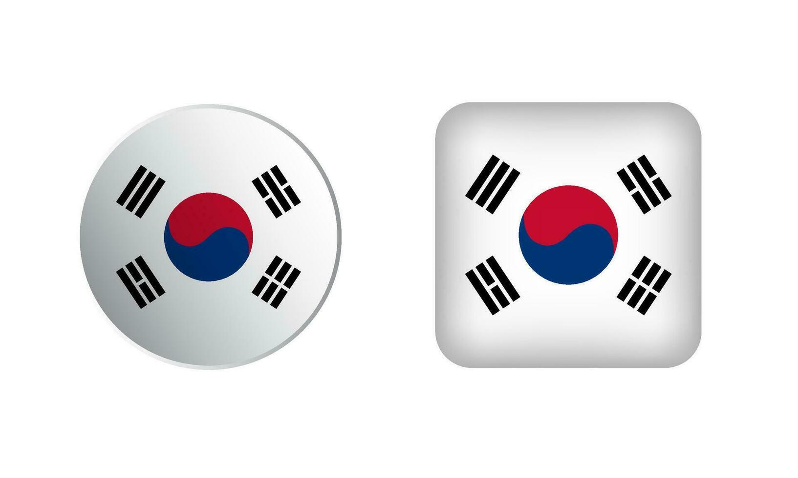 Flat Square and Circle South Korea Flag Icons vector