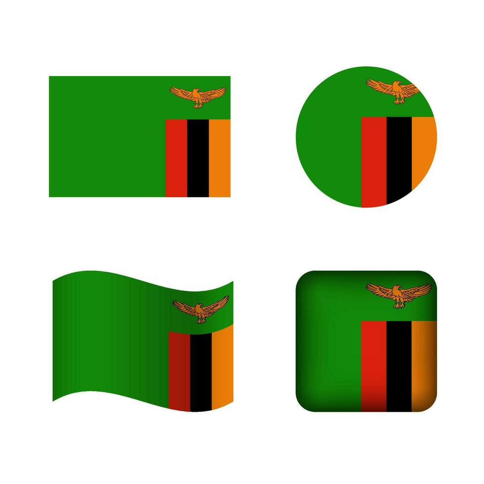 Vector Zambia National Flag Icons Set