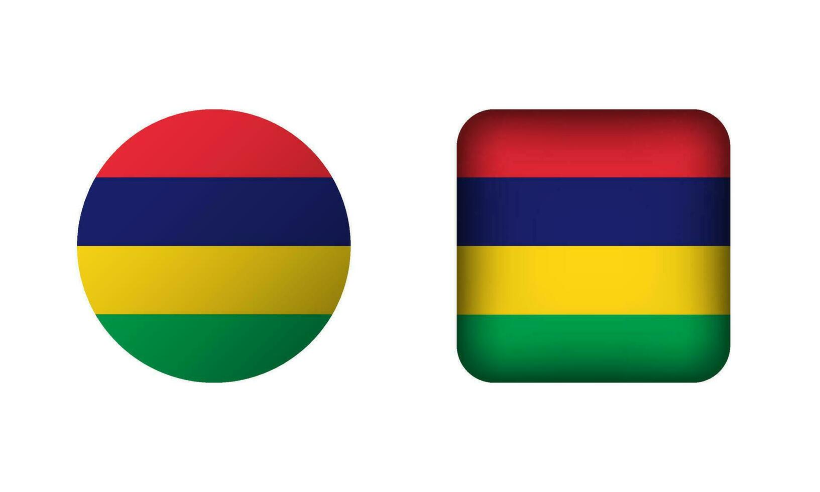 Flat Square and Circle Mauritius National Flag Icons vector