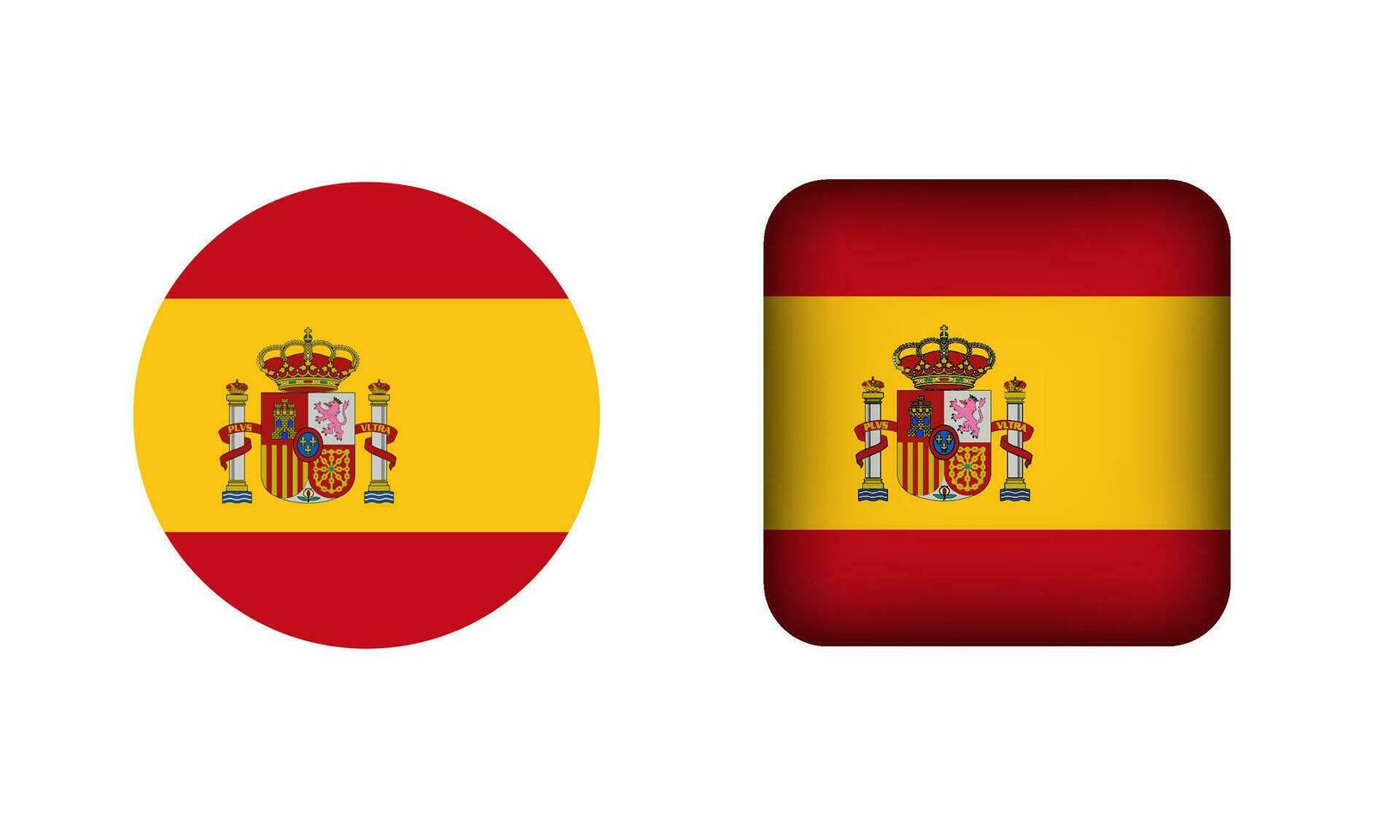 Flat Square and Circle Spain Flag Icons vector