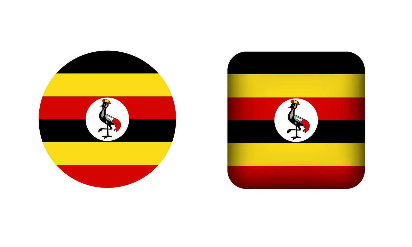 plano cuadrado y circulo Uganda bandera íconos vector