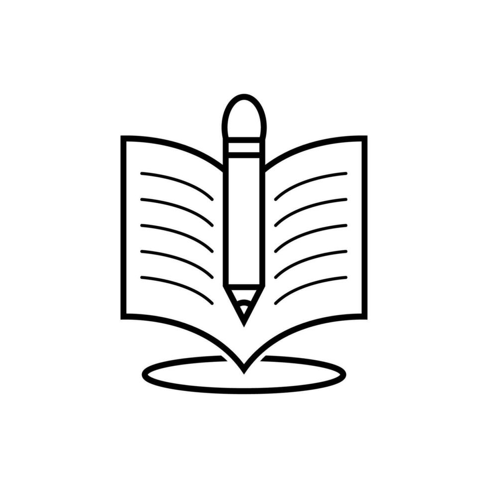 libro y lápiz línea icono. alto calidad contorno símbolo para web diseño o móvil aplicación negro contorno pictograma en blanco antecedentes. vector