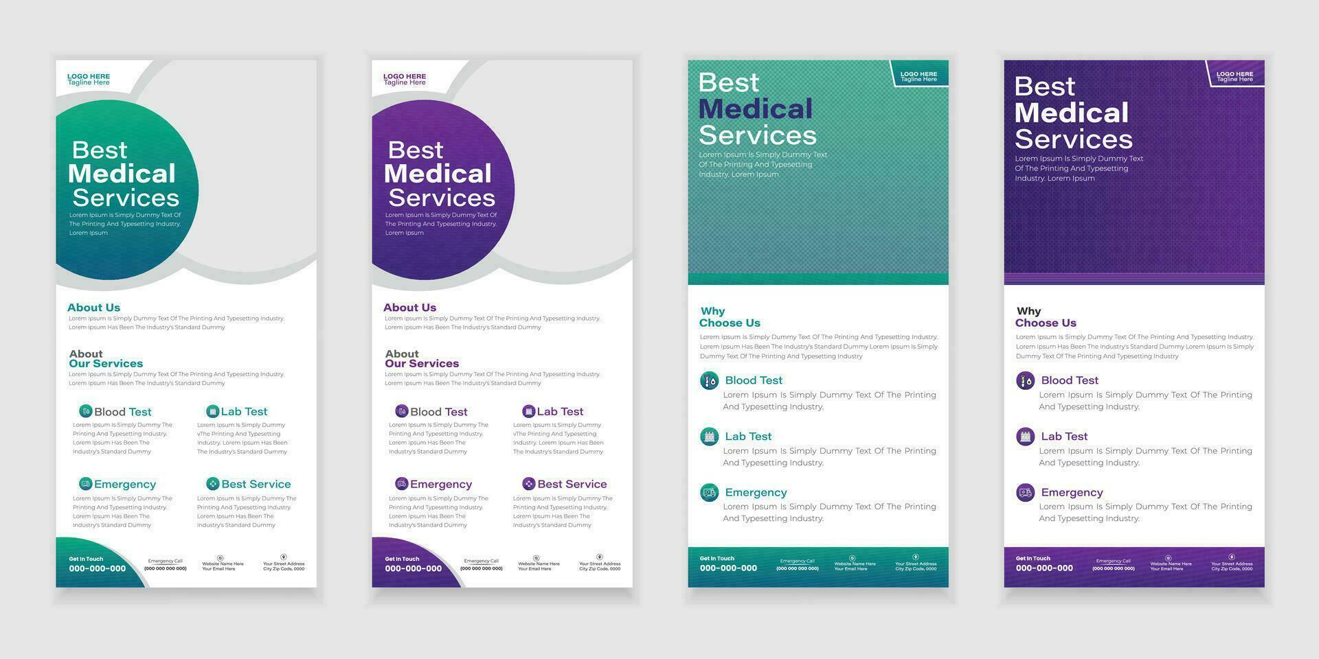 Bundle Medical Roll-Up Or Dl Flyer And Rack Card Design Creative Flyer Set, Corporate Branding, Brochure Template vector