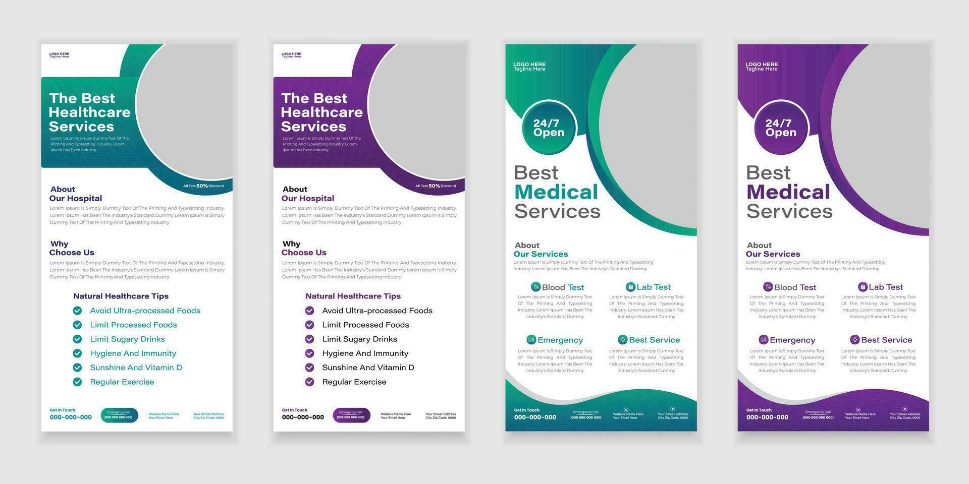 Bundle Medical Roll-Up Or Dl Flyer And Rack Card Design Creative Flyer Set, Corporate Branding, Brochure Template vector