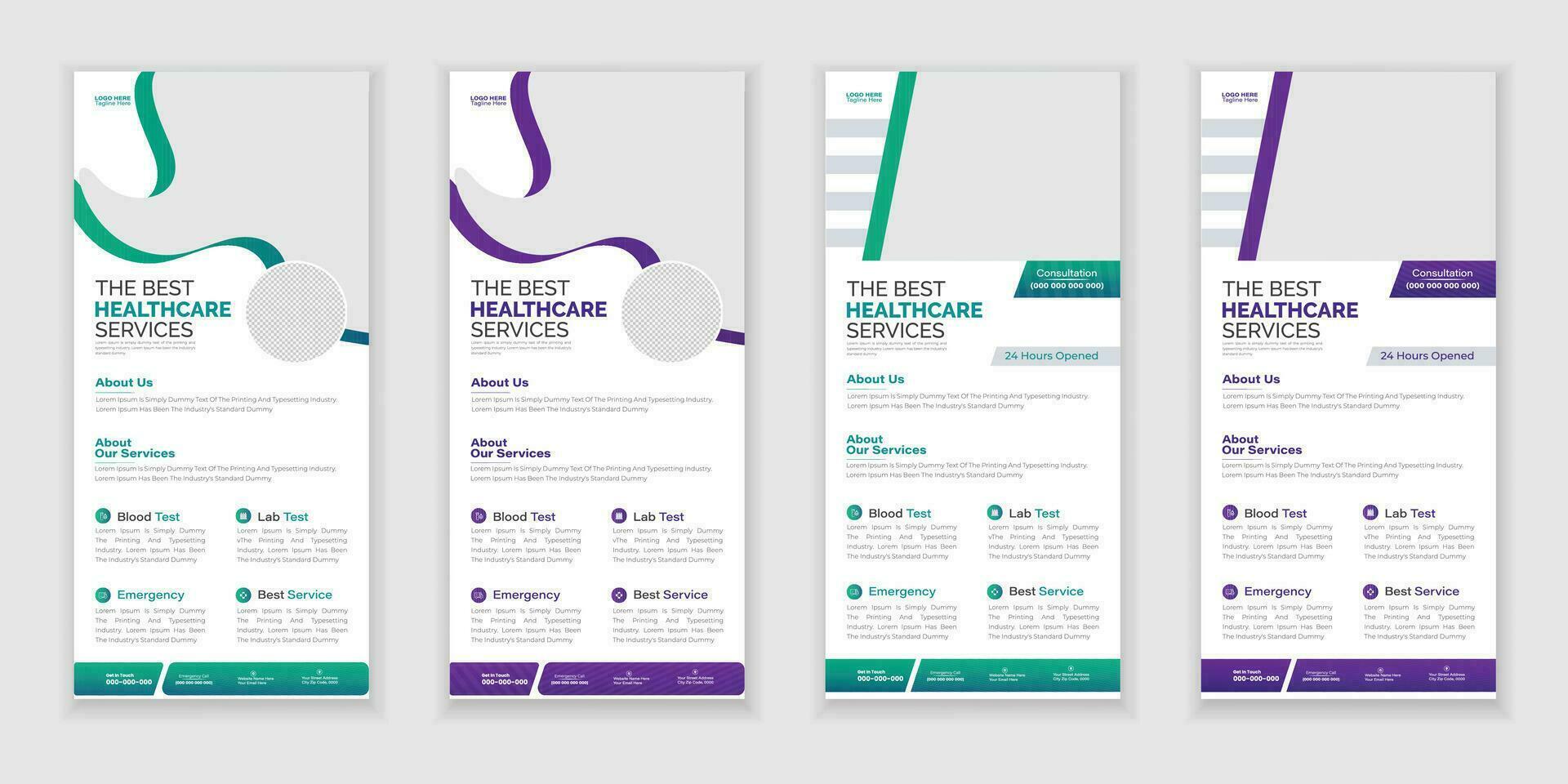 Bundle Medical Roll-Up Or Dl Flyer And Rack Card Design Creative Flyer Set, Corporate Branding, Brochure Template vector