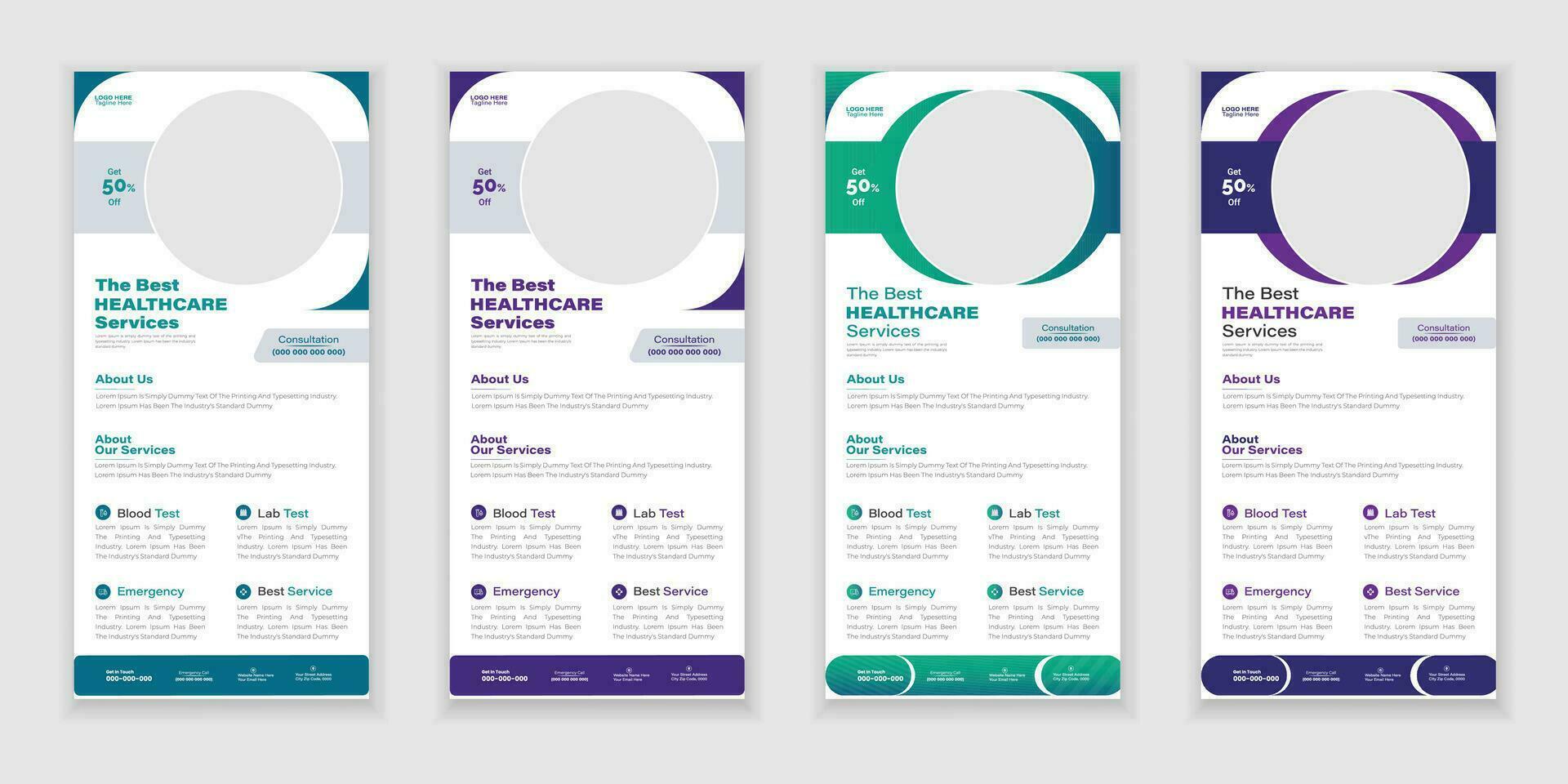 Bundle Medical Roll-Up Or Dl Flyer And Rack Card Design Creative Flyer Set, Corporate Branding, Brochure Template vector