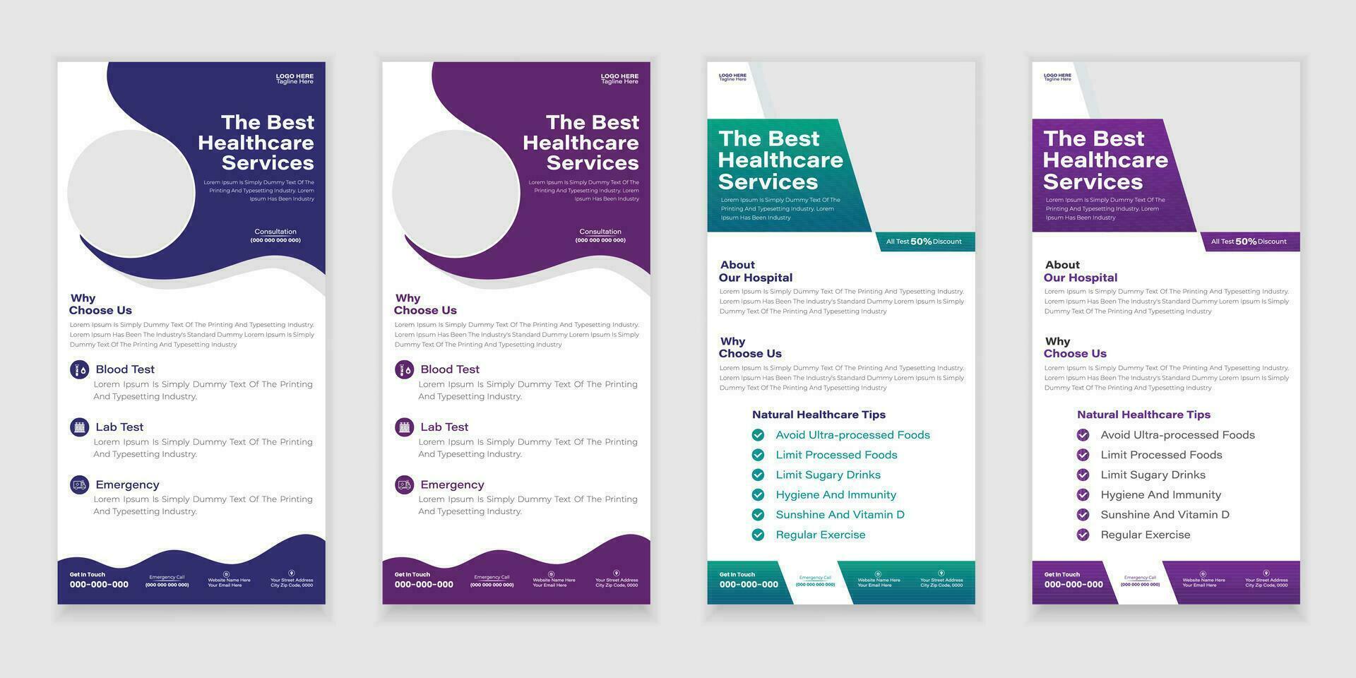 Bundle Medical Roll-Up Or Dl Flyer And Rack Card Design Creative Flyer Set, Corporate Branding, Brochure Template vector