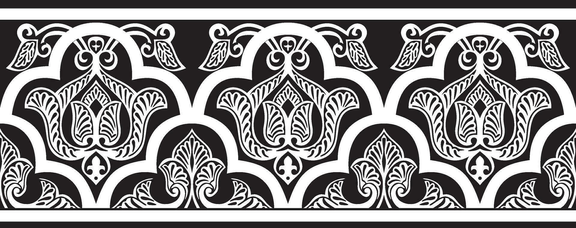 Vector monochrome seamless oriental national ornament. Endless ethnic floral border, arab peoples frame. Persian painting