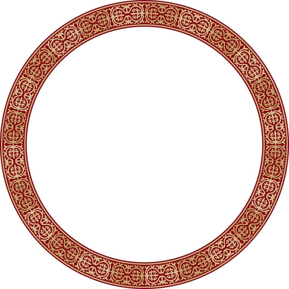 Vector red and gold round Kazakh national ornament. Ethnic pattern of the peoples of the Great Steppe, .Mongols, Kyrgyz, Kalmyks, Buryats. circle, frame border