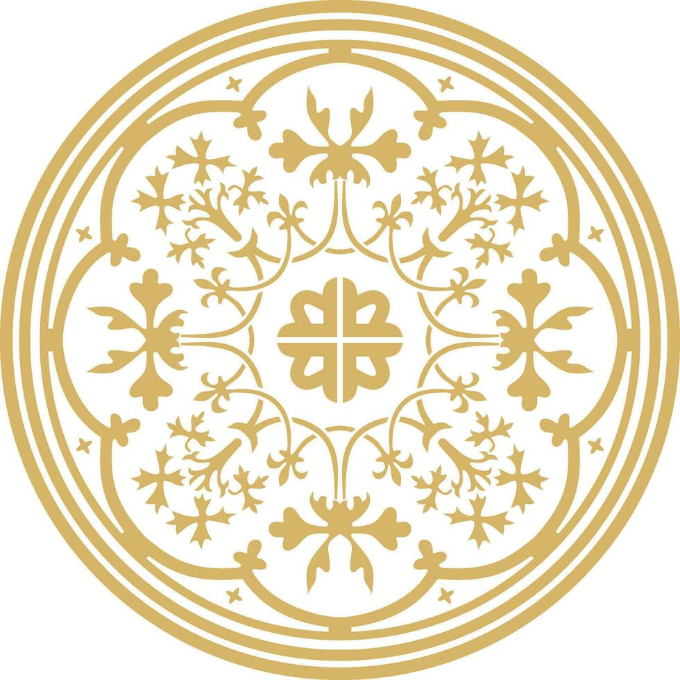 Vector round gold classic ornament. Circle with European classical ornament. Ancient Greece, Roman Empire. Renaissance, Borocco