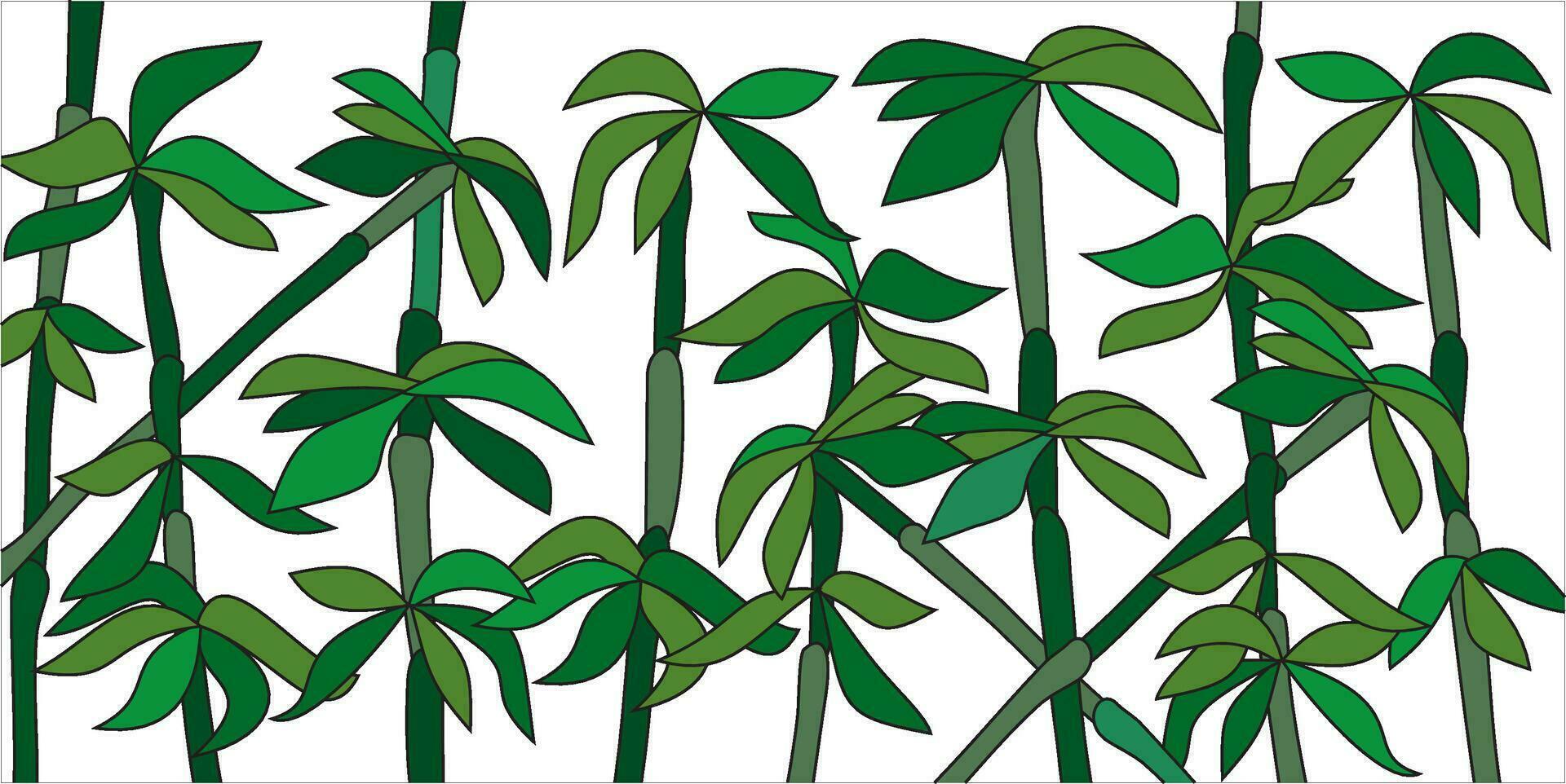 Stained glass vector template Bamboo. Green plant pattern on glass. Window transom for painting