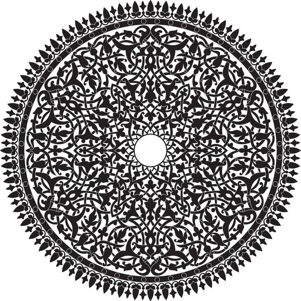 Vector round monochrome Arabic national ornament. Endless vegetable Pattern of eastern peoples of Asia, Africa, Persia, Iran, Iraq.