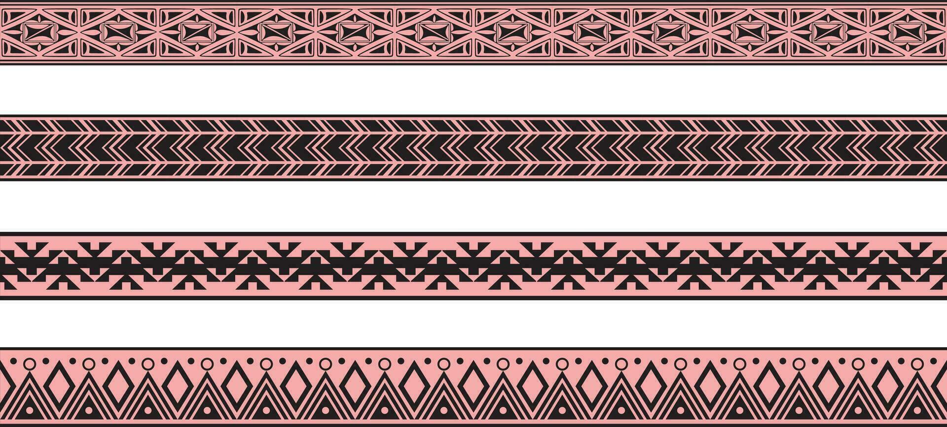 vector conjunto de rosado y negro nativo americano ornamental sin costura fronteras marco de referencia de el pueblos de America, aztecas, maya, incas