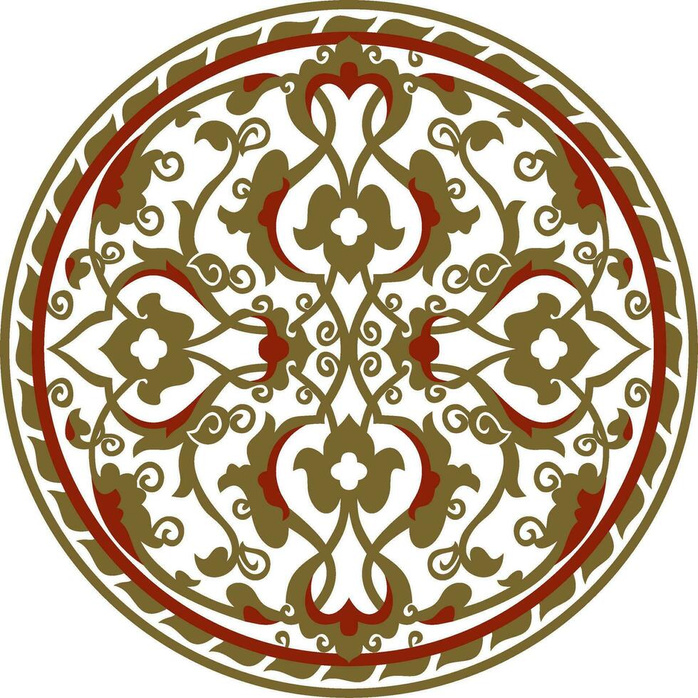 Vector red and gold arabic national round ornament. Ethnic circle, eastern and african peoples of asia, persia, iran, iraq, syria