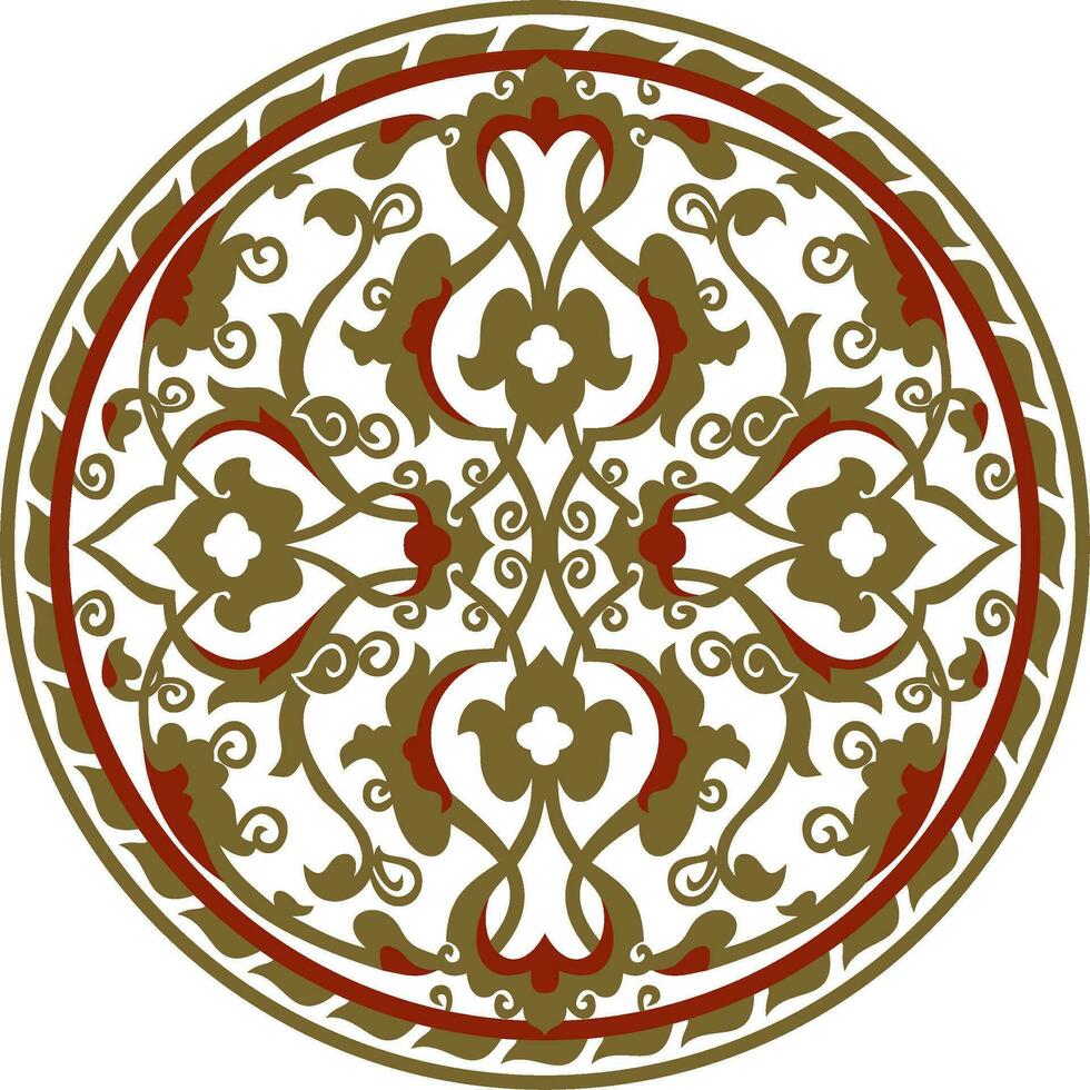 Vector red and gold arabic national round ornament. Ethnic circle, eastern and african peoples of asia, persia, iran, iraq, syria