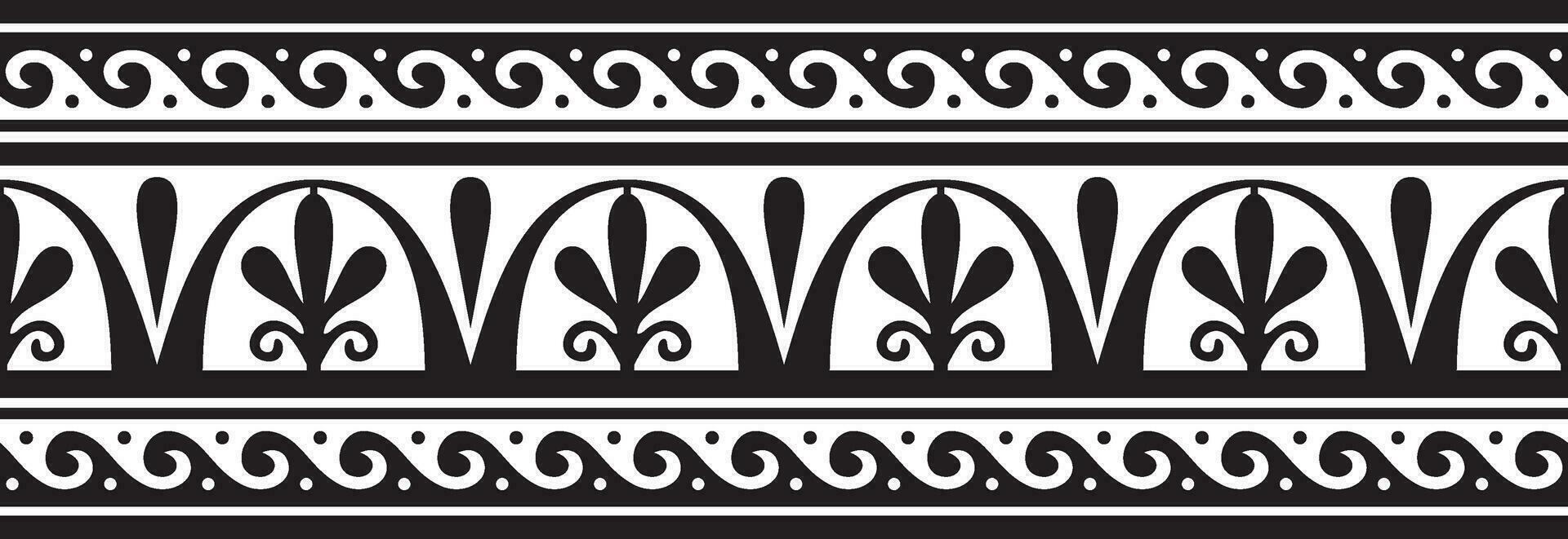 Vector monochrome seamless Greek national ornament, home decoration. Endless black border, frame of the European peoples of the Roman Empire. For sandblasting, laser and plotter cutting.