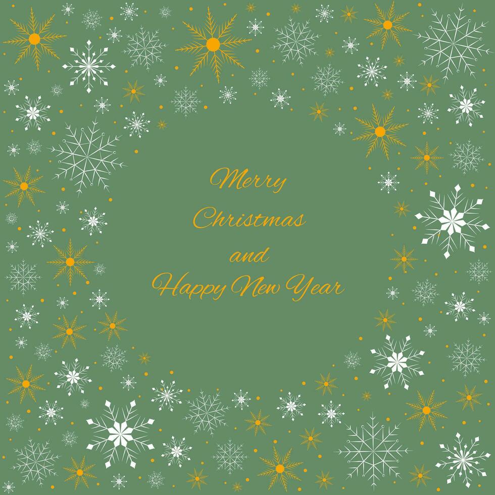 Christmas frame made of white and gold snowflakes for the design of cards, congratulations, flyers, posters, banners. Christmas and New Year. vector