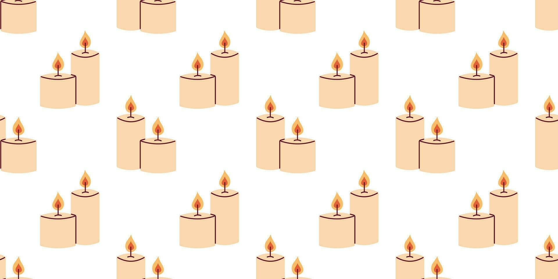 Vector seamless pattern with romantic candles with fire. Burning wax candles on white background. Wrapping design.