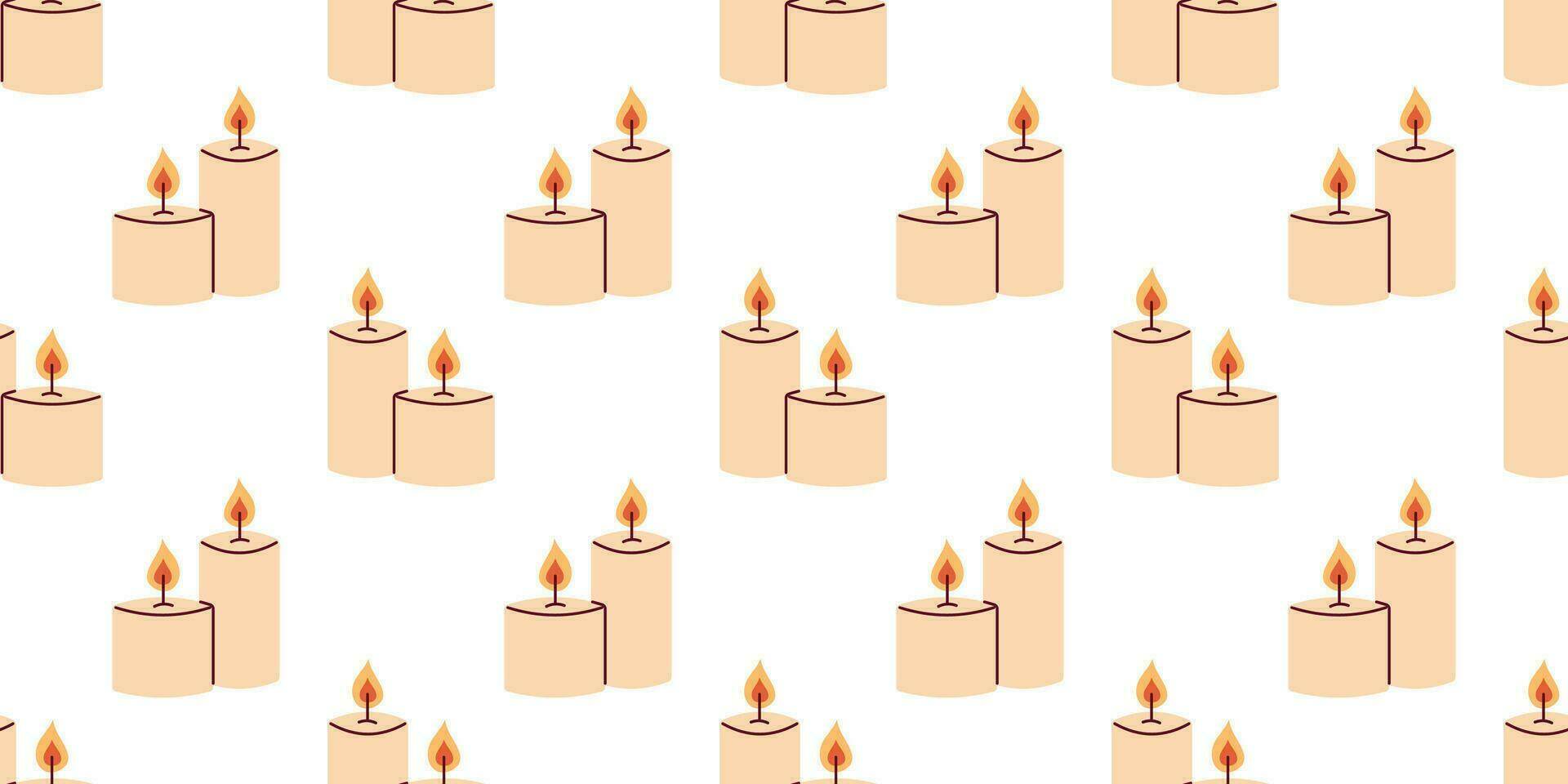 Vector seamless pattern with romantic candles with fire. Burning wax candles on white background. Wrapping design.