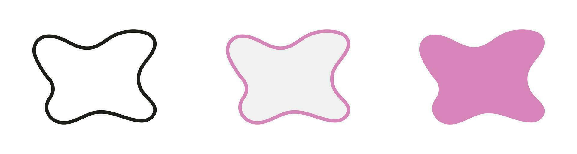 Liquid Abstract Shape Set. Blob in Minimal Geometric Form Collection. Curvy Wavy Elements for Modern Design. Dynamic, Irregular Random Shape. Organic Wave Frame. Isolated Vector Illustration.
