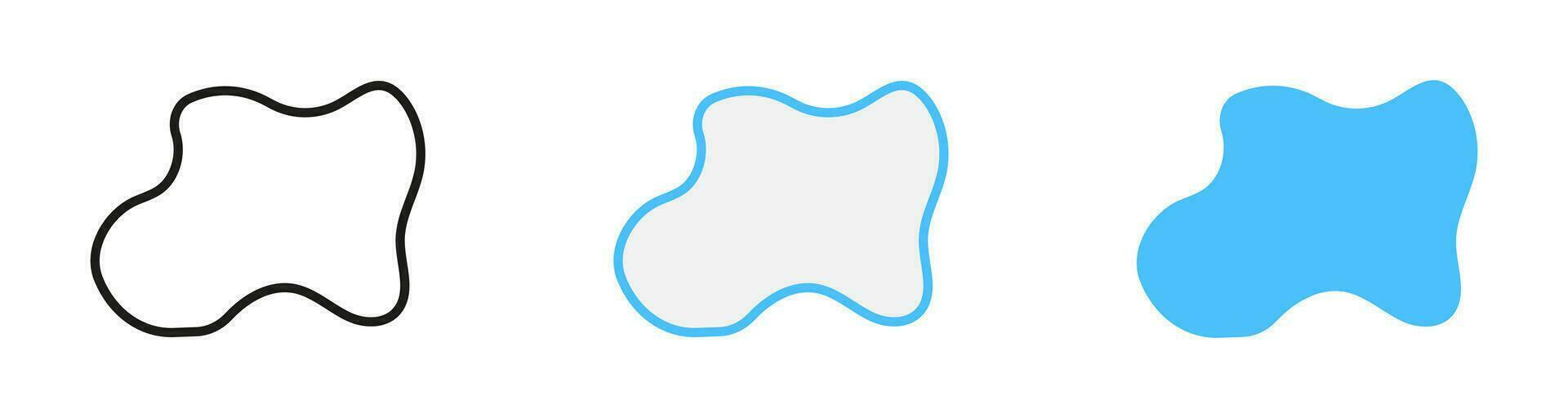 Liquid Abstract Shape Set. Blob in Minimal Geometric Form Collection. Curvy Wavy Elements for Modern Design. Dynamic, Irregular Random Shape. Organic Wave Frame. Isolated Vector Illustration.
