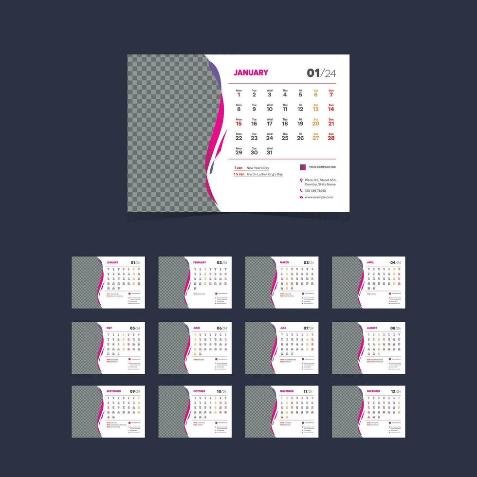 desk calendar 2024 vector