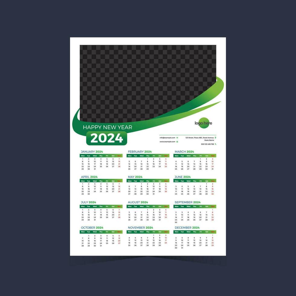 pared calendario uno página 2024 vector