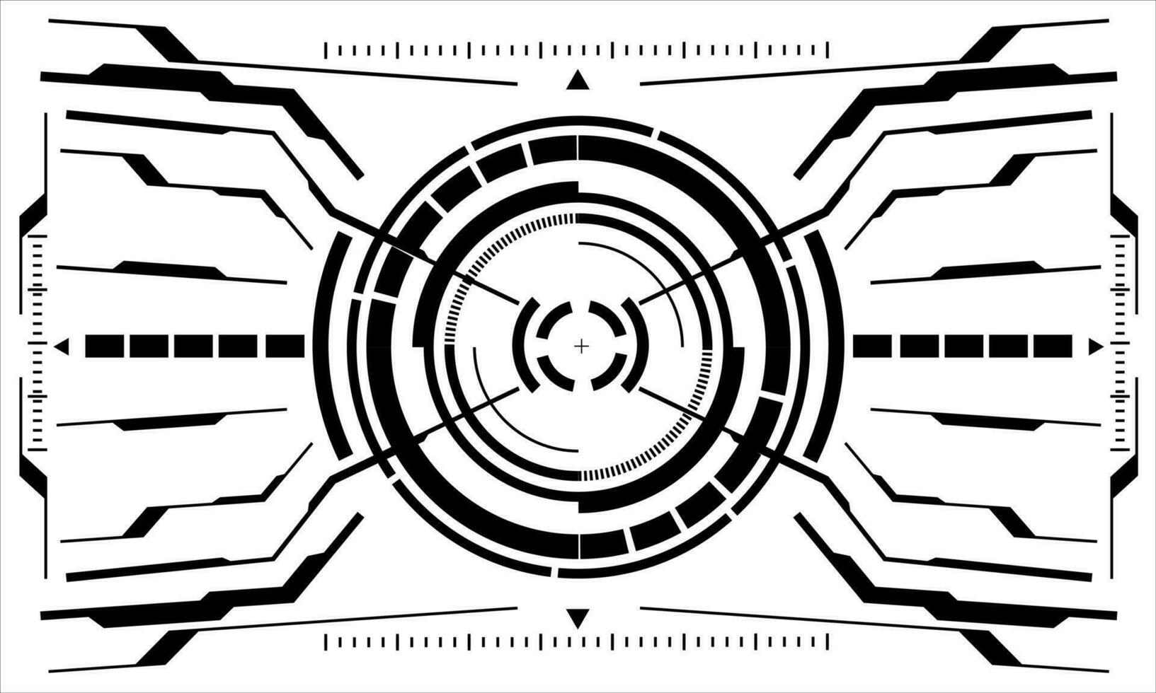 HUD sci-fi interface screen view black geometric on white design virtual reality futuristic technology creative display vector