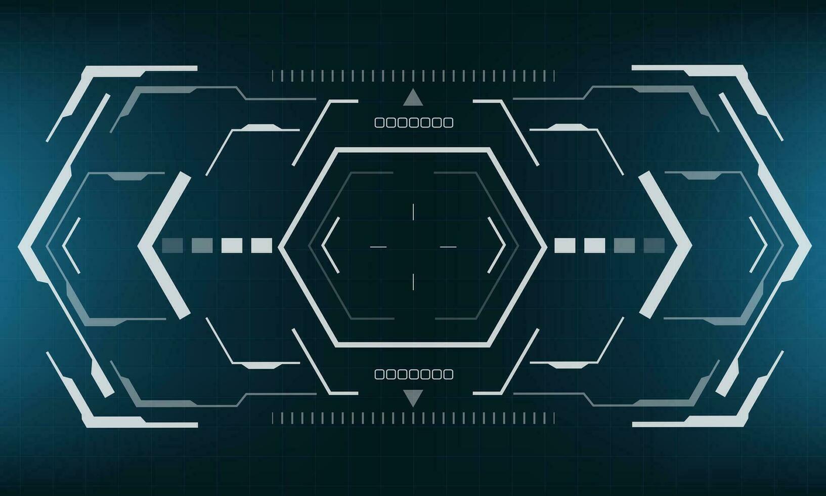 HUD sci-fi hexagon interface screen view white geometric design virtual reality futuristic technology creative display on blue vector