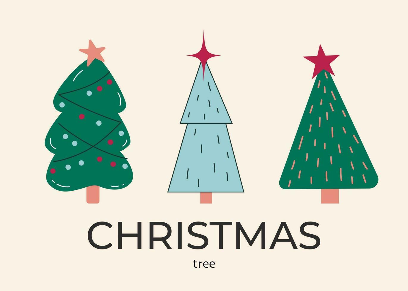 Three spruces decorated with a star. Isolated image of Christmas trees vector