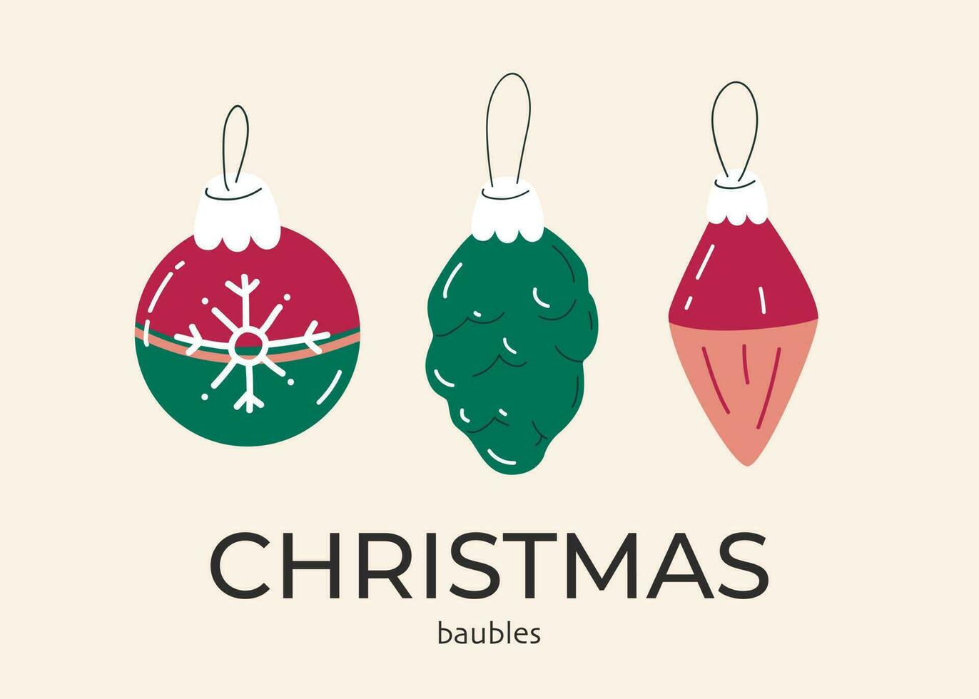 Isolated images of vintage Christmas baubles decorate a flat colorful clipart vector