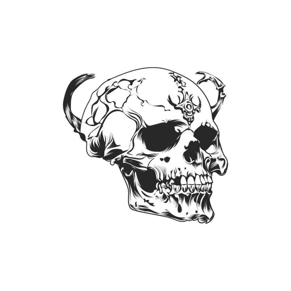 skull on black vector design white background