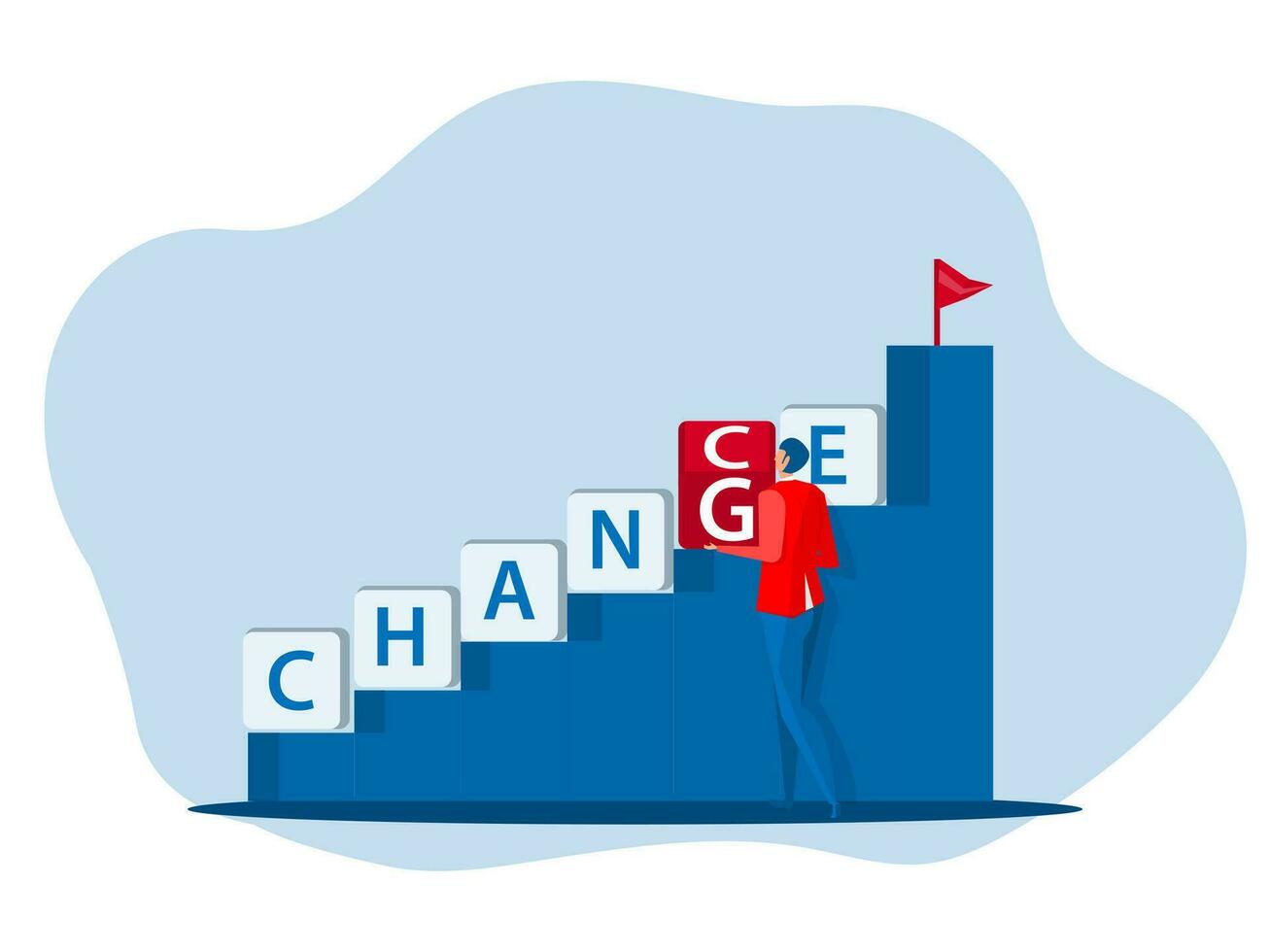 businessman trying Turning the word change to chance for improve and development self career growth flat vector illustrator