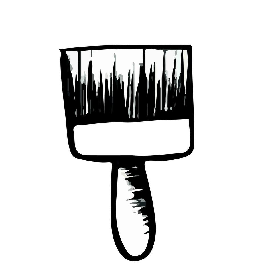 Paint brush simple doodle illustration. Hand drawn, black and white isolated vector. Repair, construction, new housing vector