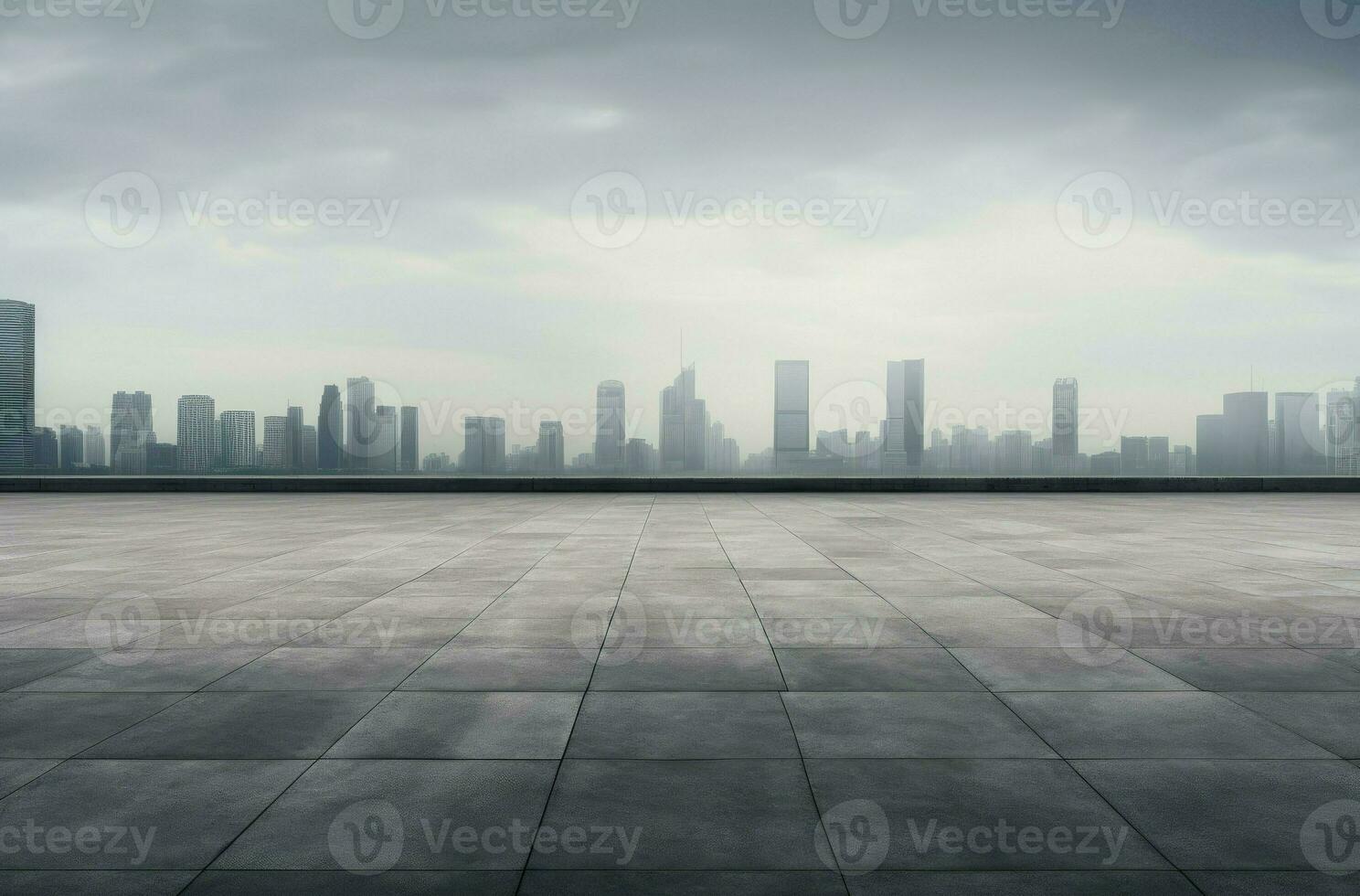 Empty modern city outdoor park and road, highway and city modern architecture, AI Generated photo