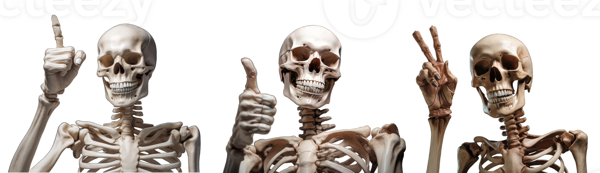 Skeleton with funny expression, shows fingers, Halloween skeletons collection, transparent background, AI Generated png