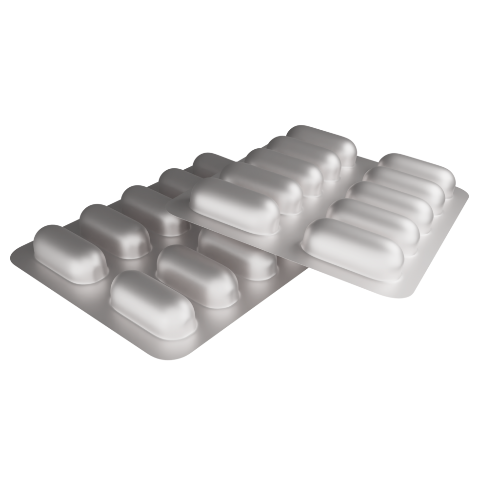 Pills packaging clipart flat design icon isolated on transparent background, 3D render medication and health concept png