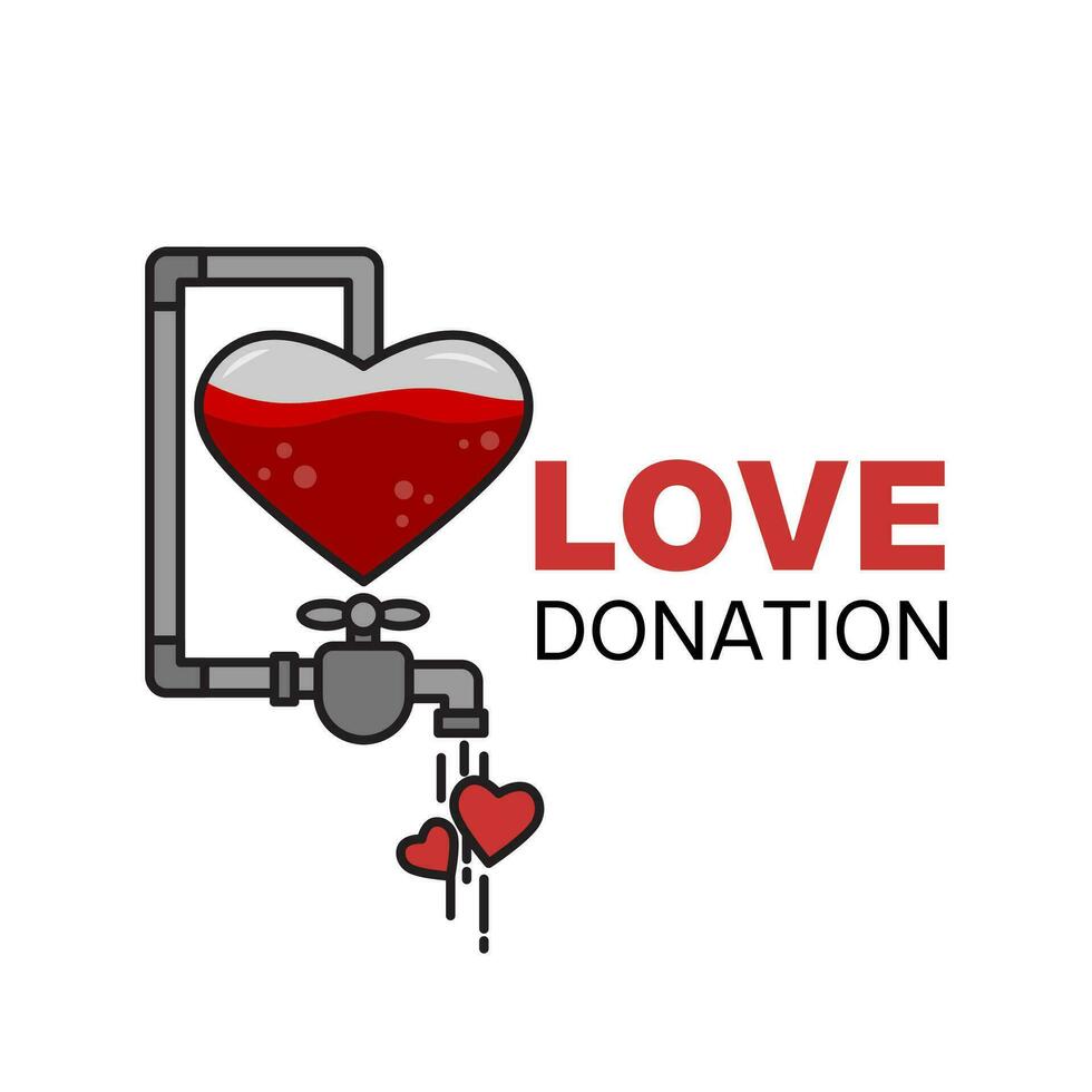 Charity-themed logo and poster. The logo of the liquid of love flowing from a faucet. An illustrative symbol of care and love for others vector
