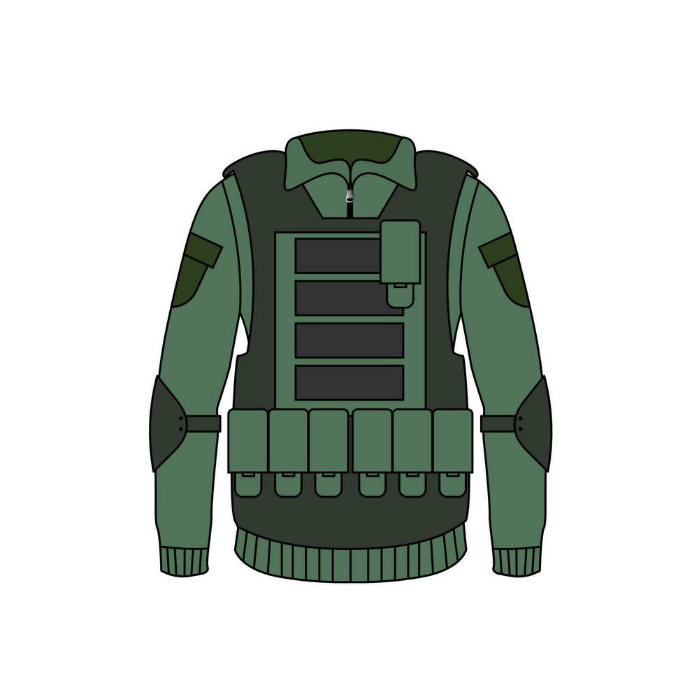táctico ropa modelo con un chaleco. chaleco diseño para militar operaciones vector