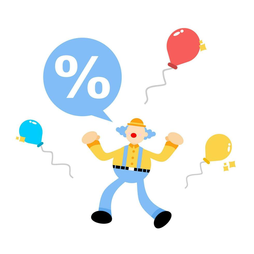 clown carnival and percent bubble sign cartoon doodle flat design style vector illustration