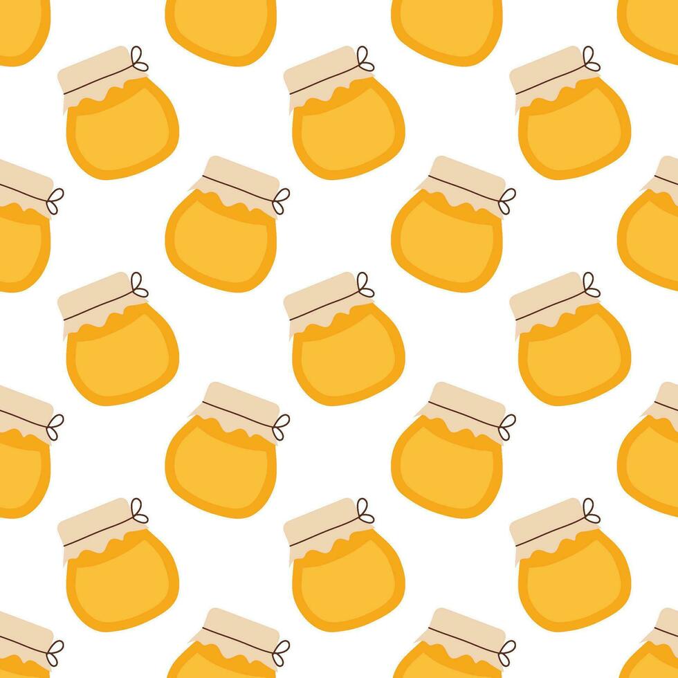 Seamless pattern with honey jar. Vector illustration for honey design, beekeeper branding, background, wrapping paper, fabric textile.